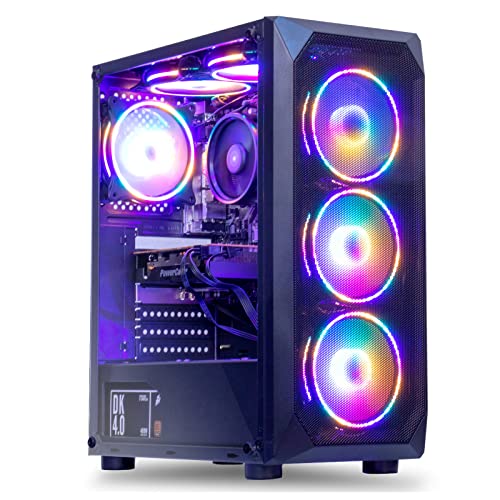 MXZ Gaming PC Desktop Computer, AMD Ryzen 5 5600X, RTX 5060, 16GB DDR4, NVME 1 T SSD, 6RGB Fans, Win 11 Pro Ready, Gamer Desktop Computer(R5 5600X RTX5060)